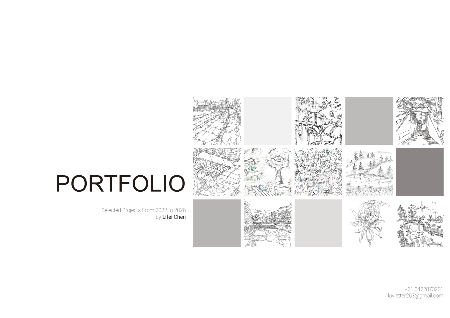 Portfolio sheet 01 — architectural drawings, visualisations and project notes