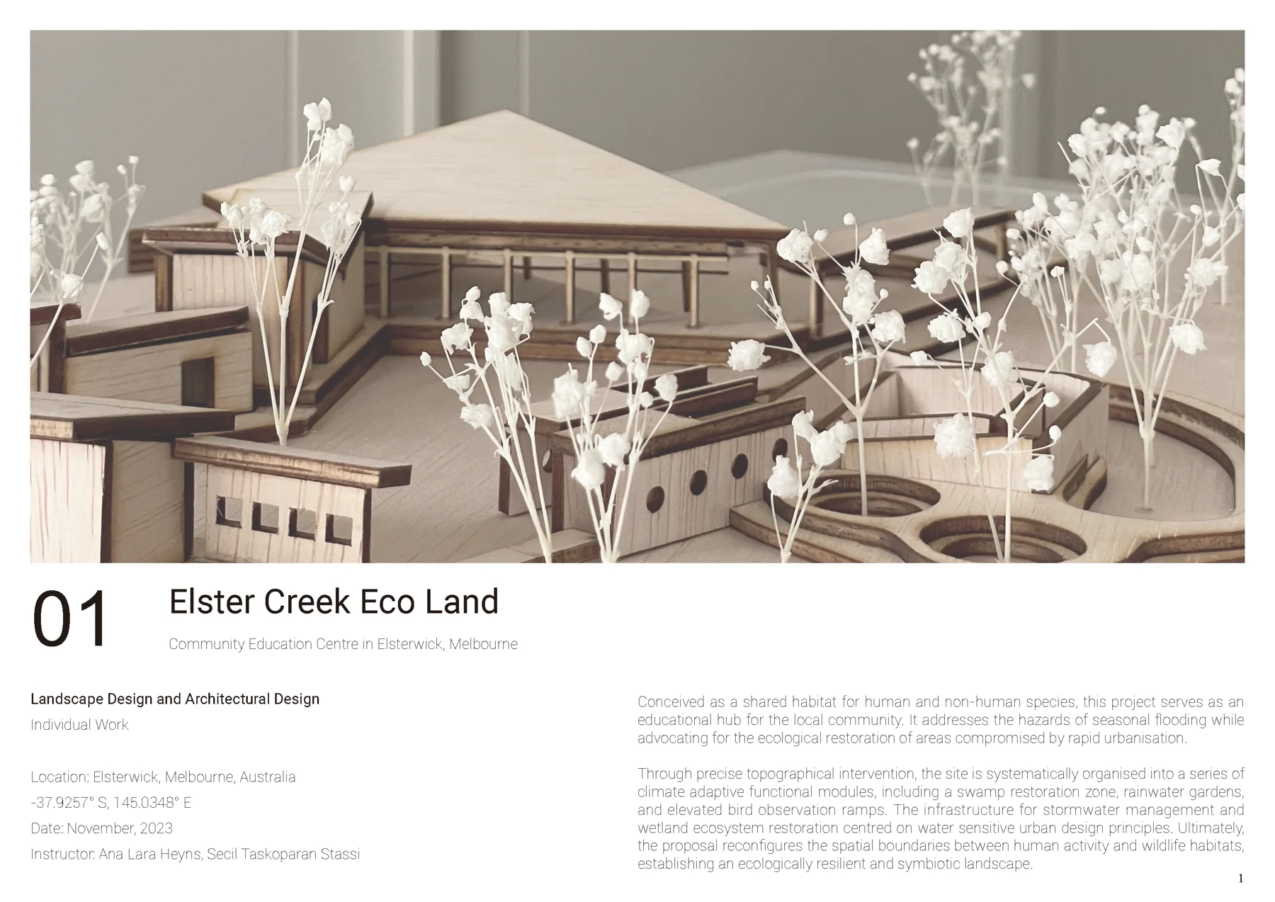 Portfolio sheet 03 — architectural drawings, visualisations and project notes