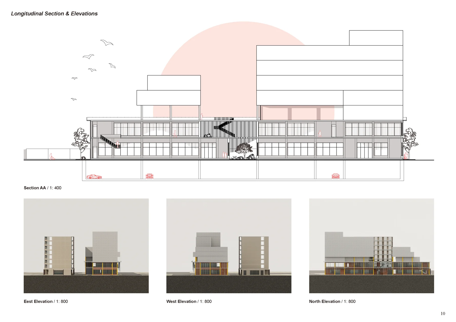Portfolio sheet 12 — architectural drawings, visualisations and project notes