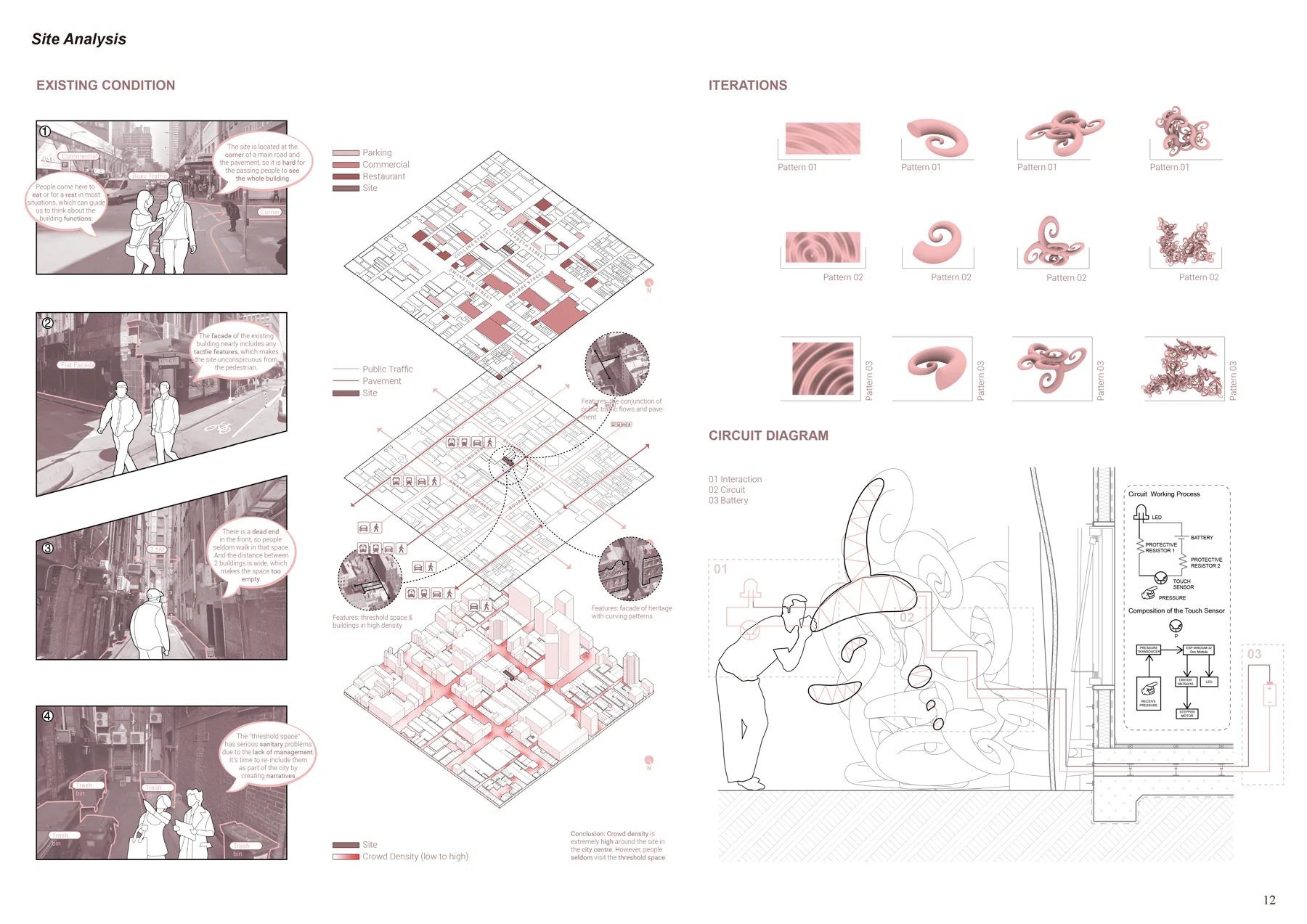 Portfolio sheet 14 — architectural drawings, visualisations and project notes