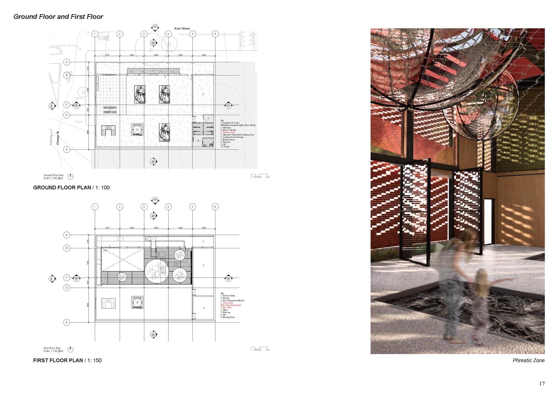 Portfolio sheet 19 — architectural drawings, visualisations and project notes