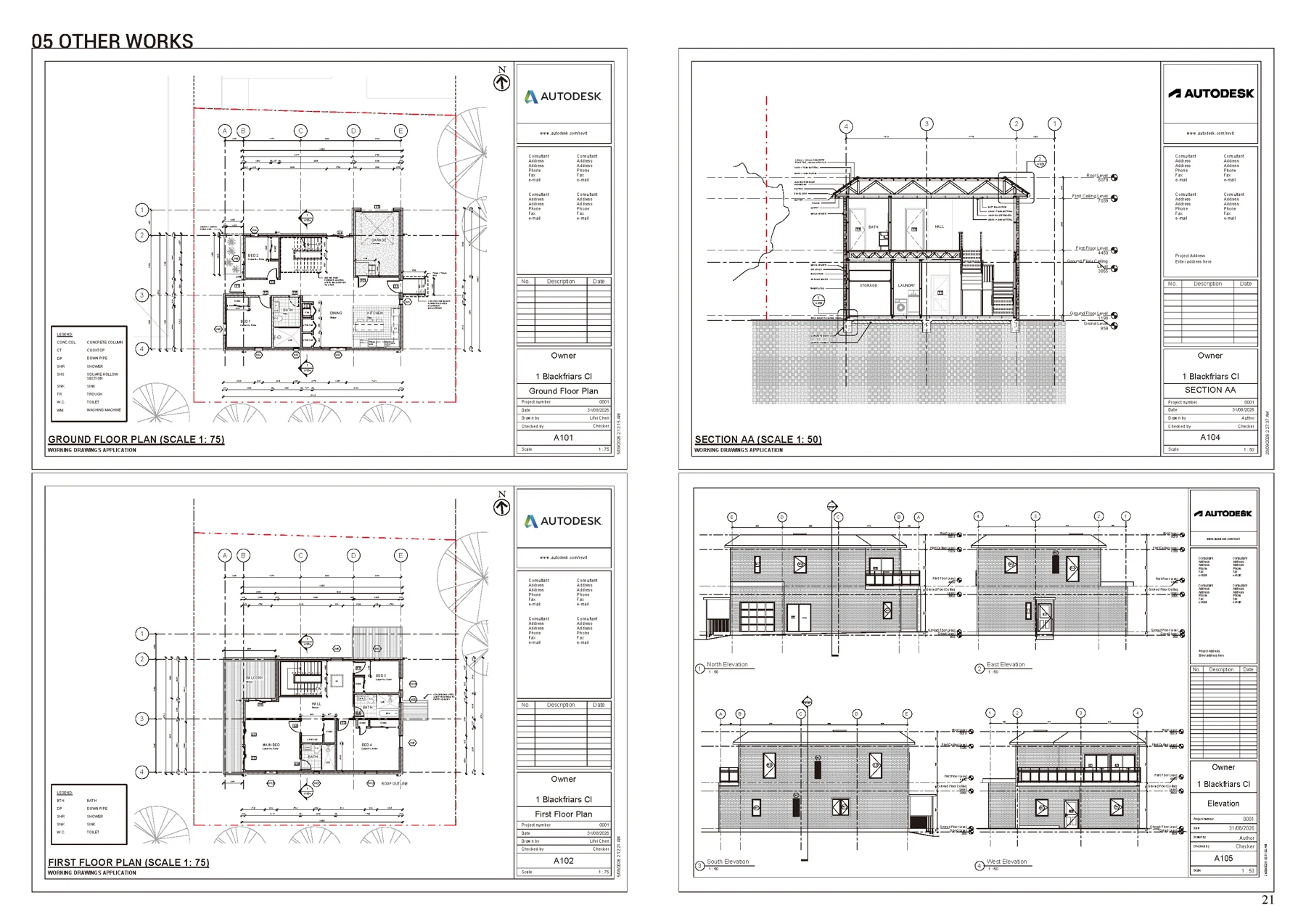 Portfolio sheet 23 — architectural drawings, visualisations and project notes
