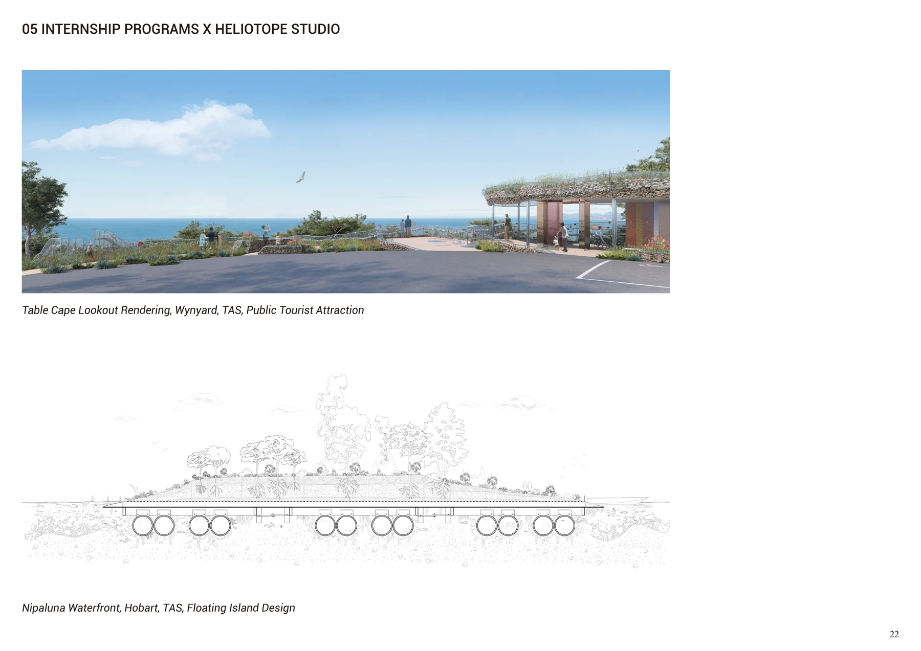 Portfolio sheet 24 — architectural drawings, visualisations and project notes